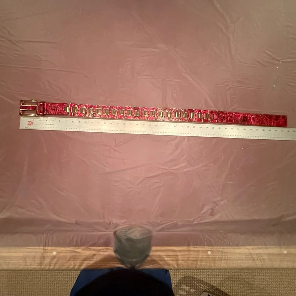 NWOT WCM Red/Gold Crocodile Embossed Leather Chain Belt Size Medium MSRP $225 - Picture 8 of 9